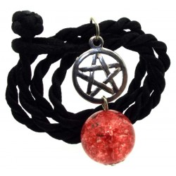 16mm Red Coloured Crackle Quartz Sphere Pentacle Pendant